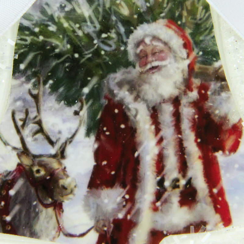 Ornement de Noël en forme de cloche de père Noël et renne blanc 4,75 po