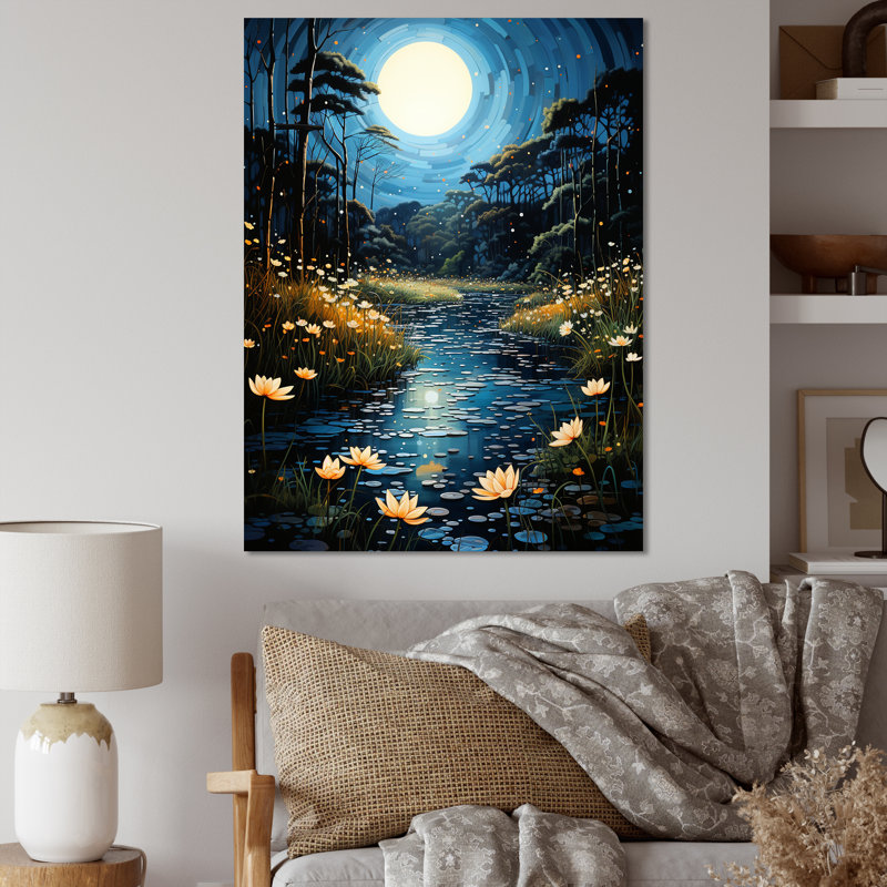 «Balok Blue Green Pointillism River At Night VI», reproduction sur toile, H 32 po x l 24 po x P 1 po, Toile tendue
