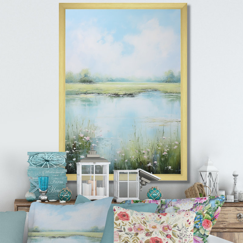 «Meadow Tranquil Waters I», reproduction d'art sur toile Meadow, H 32 po x l 16 po, Cadre photo doré