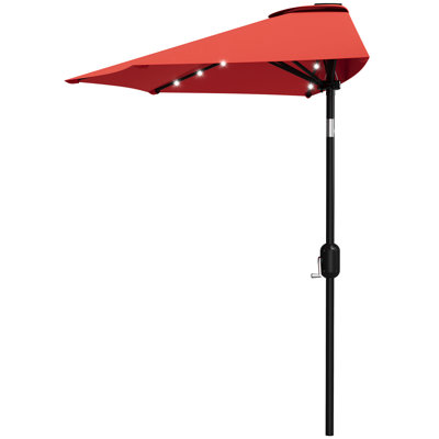 9 ft Half Patio Umbrella with Solar LED Lights, Crank Lift Outdoor Shade Canopy for Balcony, Deck, Garden, and Backyard