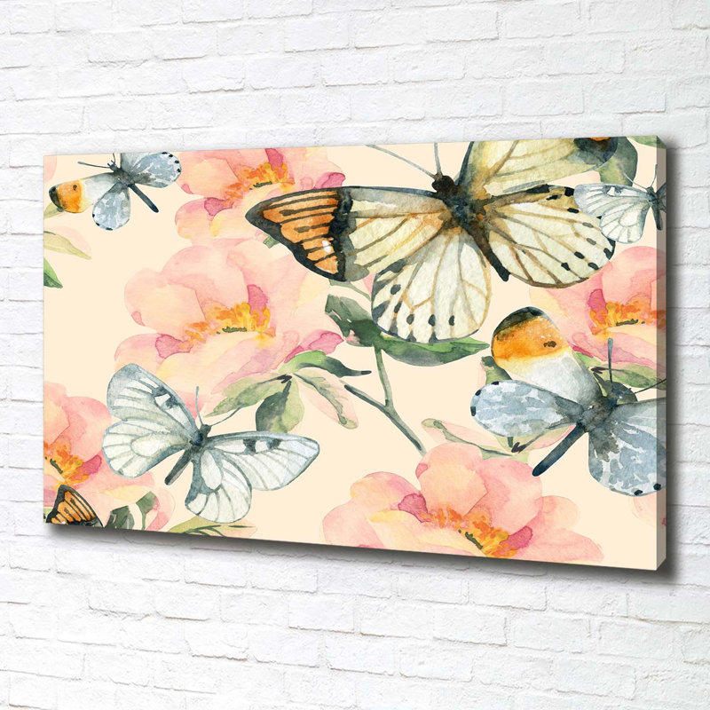 Butterflies And Flowers - Wrapped Canvas Print