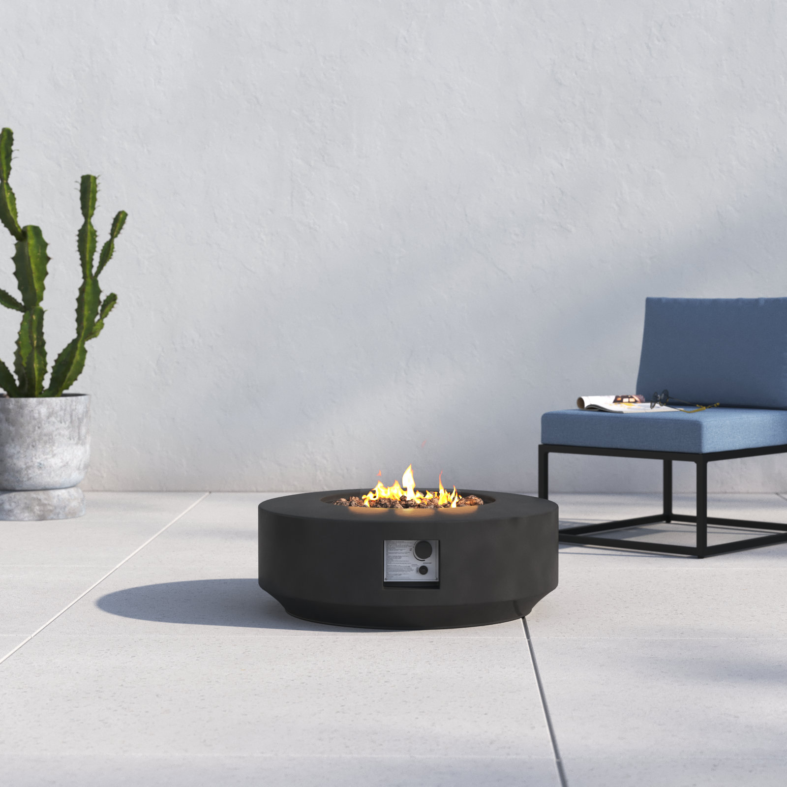Rashid Round Fire Pit Table, Charcoal