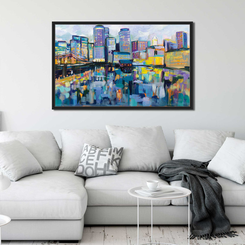Boston Harbor - Peinture, Cadre flottant noir, H 39,5 po x l 63,5 po x P 2 po