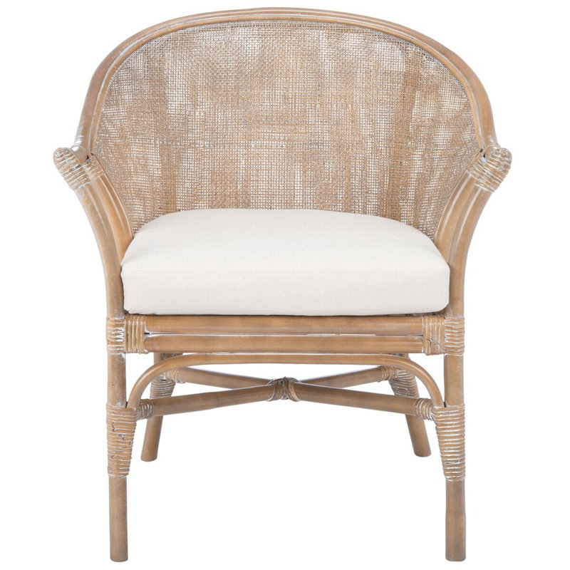 Chaise d'appoint en rotin avec coussin Minix, Gris blanc délavé