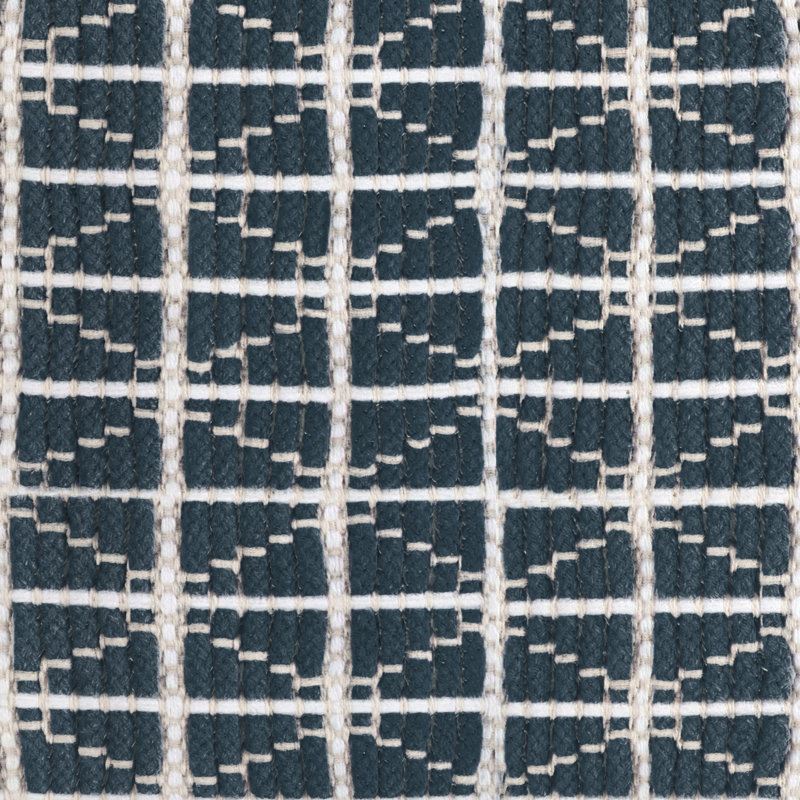 Noreen 18"W Square Hand-Woven Cotton Pouf, Dark Blue/White