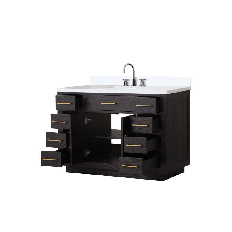 Abbey 48 in W x 22 in D Oak Single Bath Vanity, Chrome Faucet Set, White Cultured Marble, Gray Oak