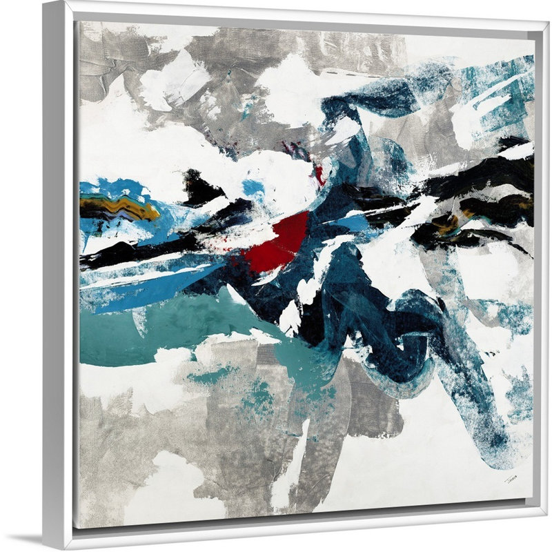 « strong impulsion », peinture sur toile, H 37,7 po x l 37,7 po x P 1,75 po, Cadre flottant blanc