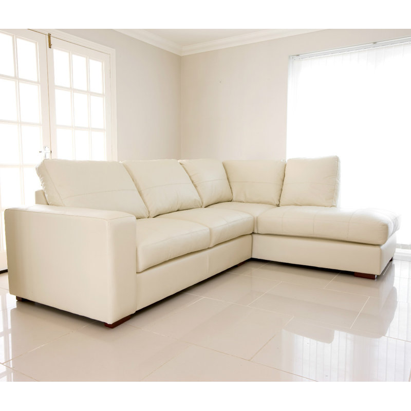 4 Seater Faux Leather Corner Sofa , Right facing, Cream