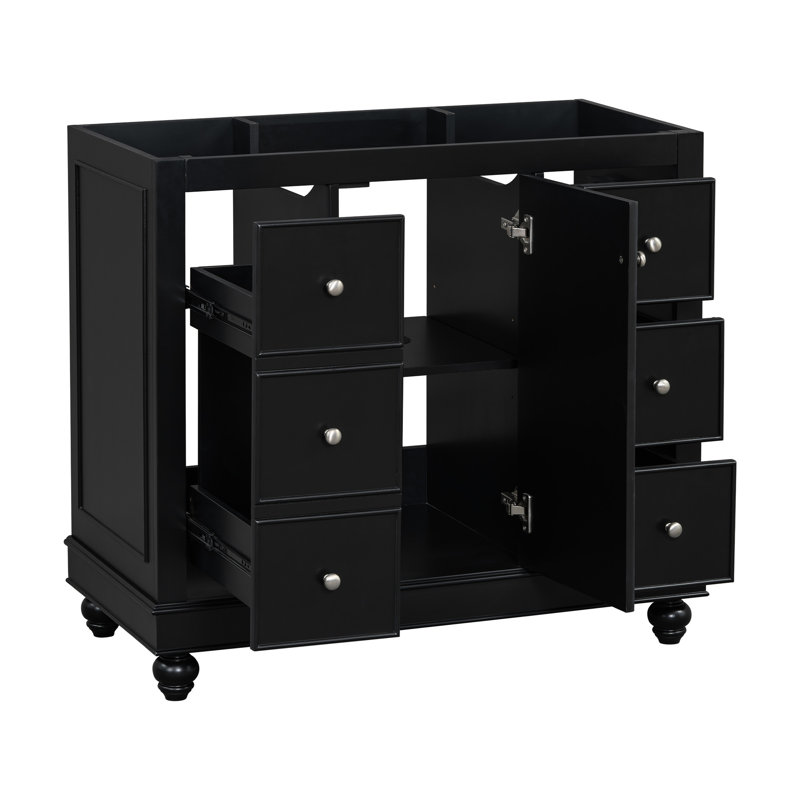 Armoire de salle de bain noire 36 po, armoire et 4 tiroirs