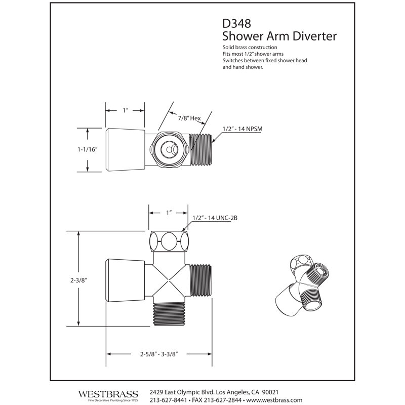 1/2" IPS Shower Arm Diverter Valve, Oil Rubbed Bronze