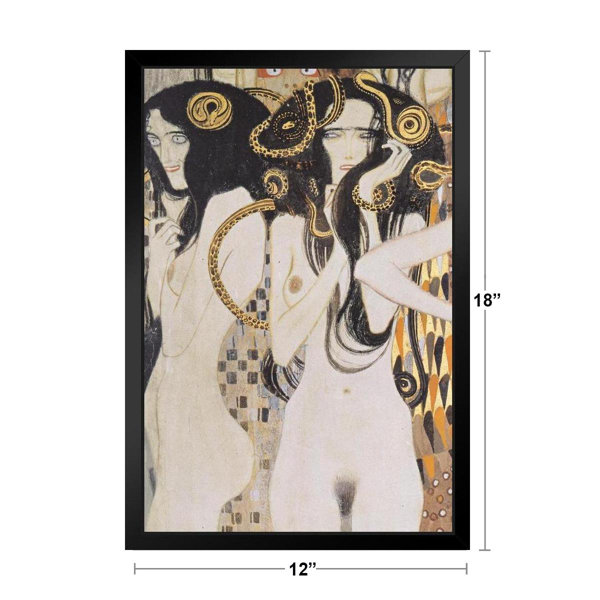 Vault W Artwork Gustav Klimt The Gorgons And Typheus Woman Nude Portrait  Art Nouveau Prints And Posters Gustav Klimt Canvas Wall Art Fine Art Wall  Decor Women Abstract Painting Black Wood Framed