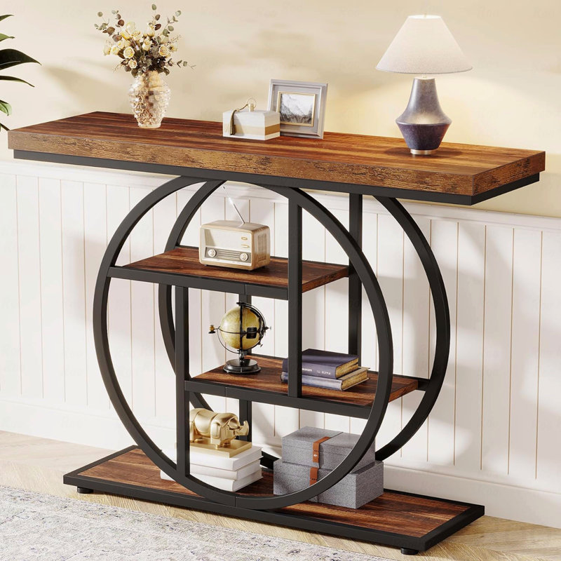Nazirah 41.3'' Console Table, Rustic Brown, Black