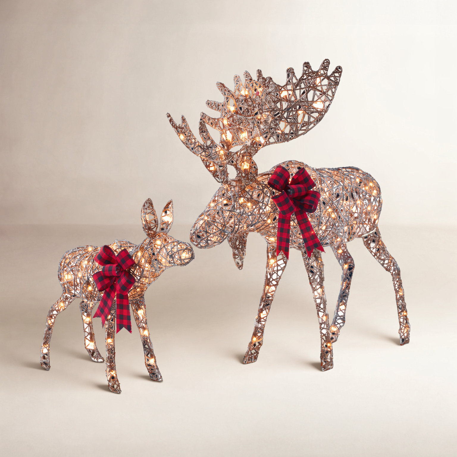 The Holiday Aisle® 2-Piece Lighted Moose Set, Brown