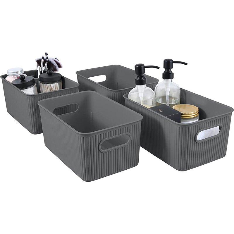 Paniers de rangement en plastique, 4, gris