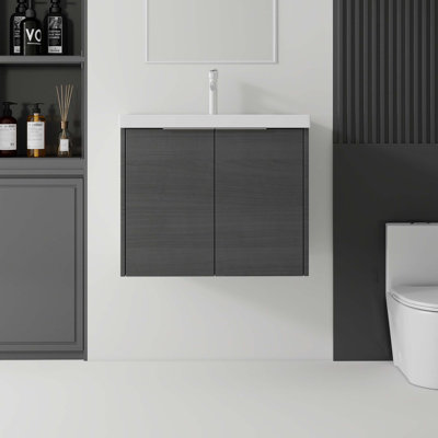 Meuble-lavabo flottant avec porte à fermeture en douceur et lavabo en céramique