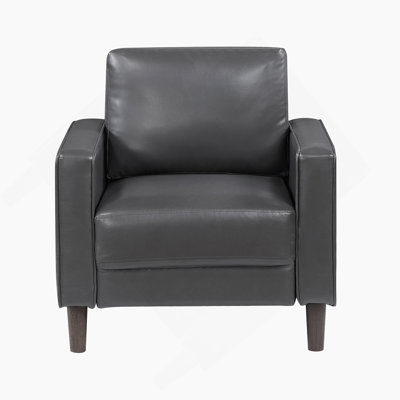 Modern Living Room Furniture 3Pc Set Sofa Loveseat Chair Dark Gray Faux Leather Upholstered Cushion Back Seat Solid Wood