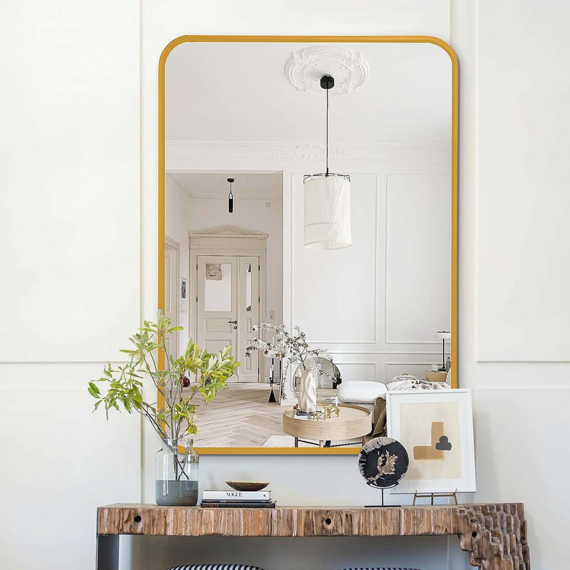 Metal Rectangle Barhroom mirror, Gold, Rectangle, 30" x 22"