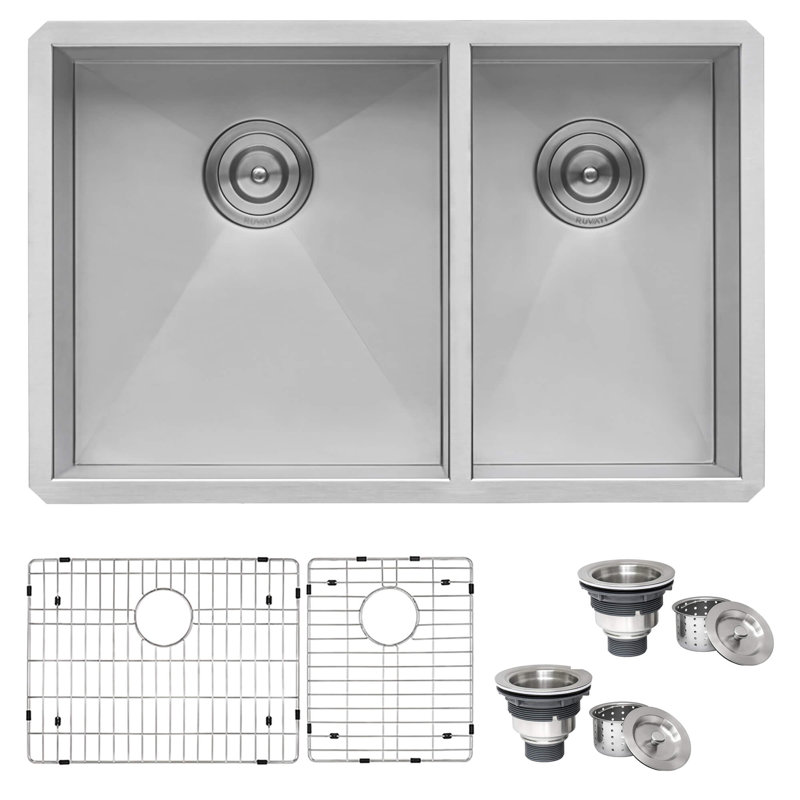 Évier de cuisine en acier inoxydable de calibre 16 à double cuve encastrable 60/40 Ruvati 29 po Ruvati