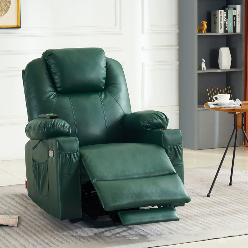 87.9cm Wide Lift Assist Standard Recliner with Massager, Blackish Green 