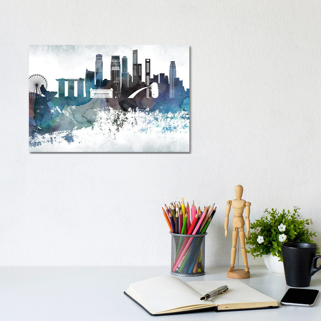 Singapore Bluish Skyline by WallDecorAddict - Wrapped Canvas Gallery-Wrapped Canvas Giclée