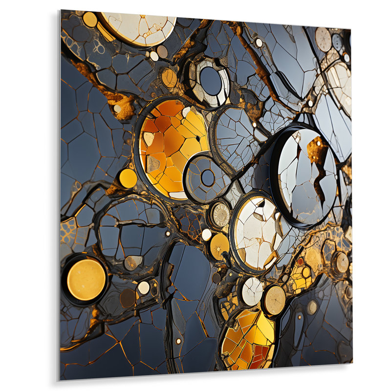 Marbre jaune et noir Elegance I - art mural géométrique en métal, H 20 po x l 12 po x P 1 po