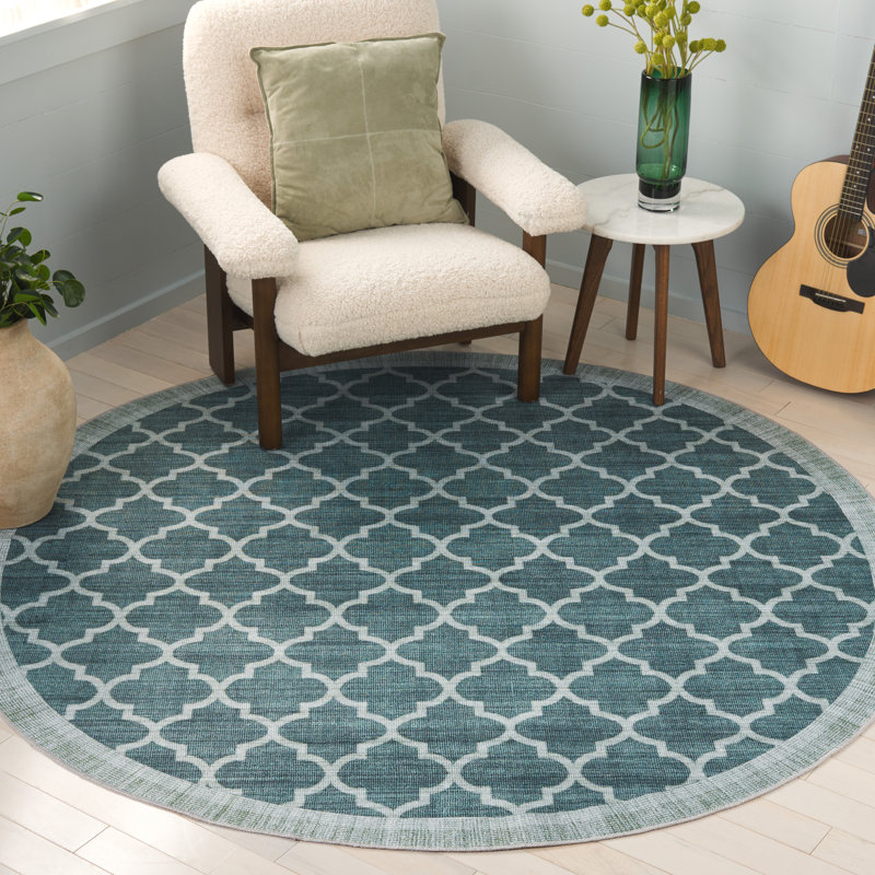Shealin Machine Washable Performance Geometric Rug, Round 6'