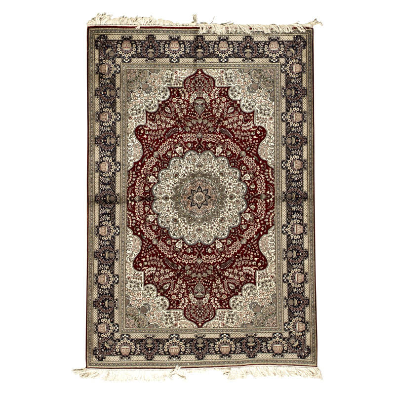 Hand-Knotted High-Quality Red and Blue Area Rug