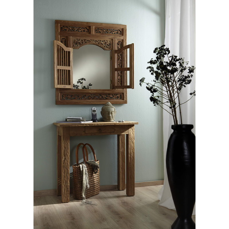 Boalsburg Solid Teak Wood Flat Wall Mirror, Teak