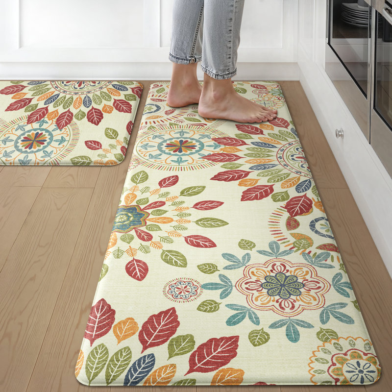 Tapis de cuisine imperméable anti-fatigue anti-dérapant, Orange / rouge / beige