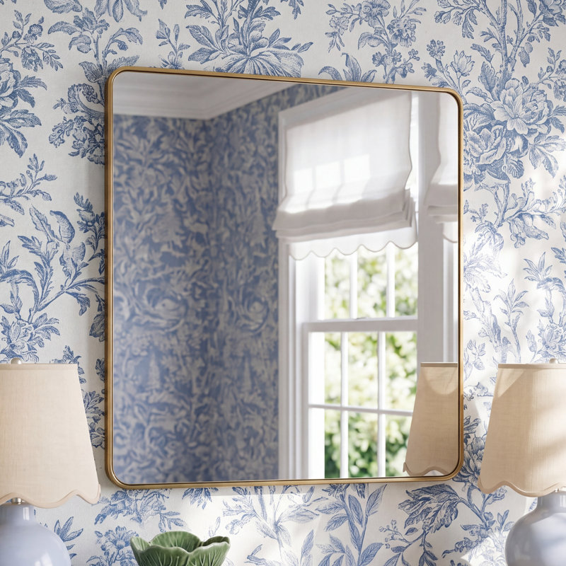 Metal Square Wall Mirror, 42"  x 42", Brass