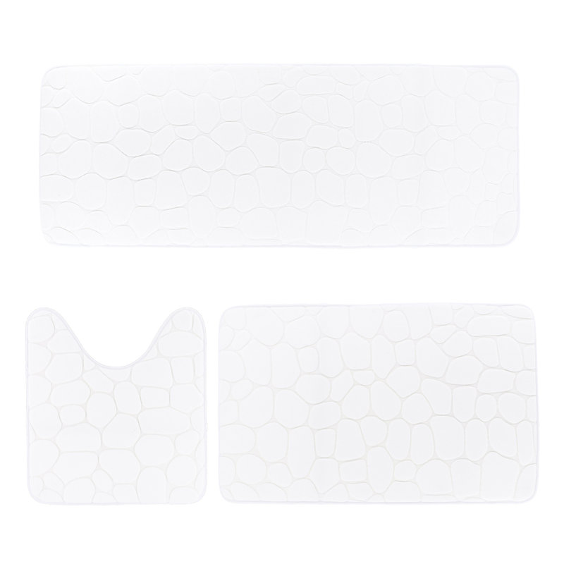 Memory Foam Bathroom Rugs Set 3 Piece Pebble Stone, White