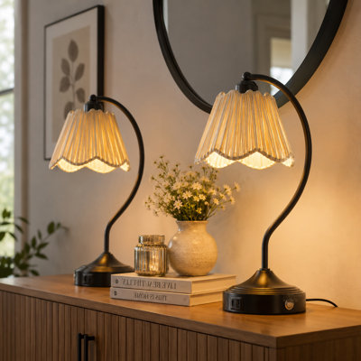 18" Modern Table Lamp Set Of 2 With Usb A+C Ports, 3-Way Touch Dimmable, Black Finishes