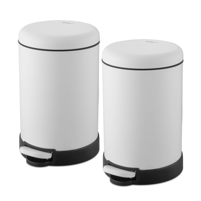 Qualiazero 1.6 Gallon Round Stainless Steel Pedal Trash Can, Blanc mat