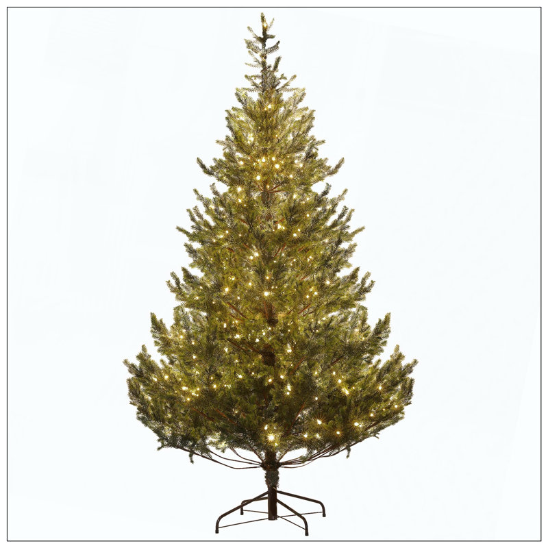 Arbre de Noël artificiel avec ouverture automatique, base en acier, forme large, branches faciles à façonner, H 7,4 po, Vert