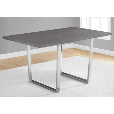 Table de salle à manger rectangulaire 60 po, surface stratifiée grise, élément de fixation des pieds en métal, style moderne, 4 sièges rectangulaires, finition, pieds, convient à 4, pour et pour la pièce