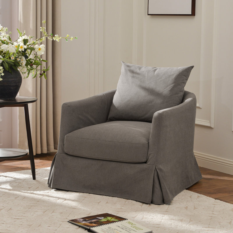 32" Wide Down Fill Upholstered Slipcovered Swivel Barrel Armchair, Slate Gray