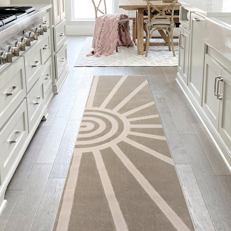 Tapis beige / crème Berangere Mid-Century Scandinavian, Tapis de couloir 2 pi x 8 pi