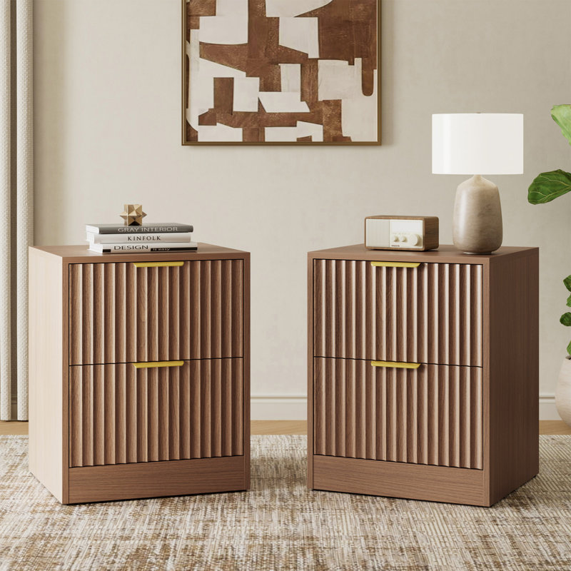 Ensemble 3 pièces commode 7 tiroirs et table de chevet 2 tiroirs, Brun