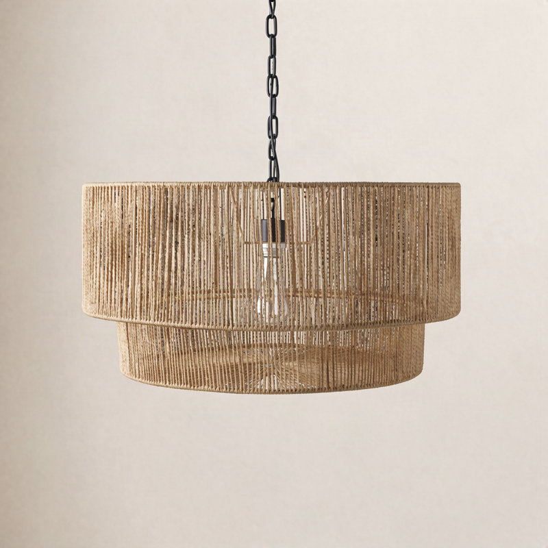 Devonya 1 - Light Drum Pendant, Black Natural Paper, 25" H x 25" W x 25" D
