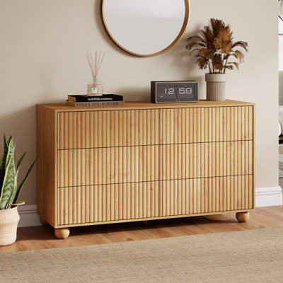 Fluted 47.3" Dresser with 6 Drawers, Wooden Chest of Drawers with Rebounder