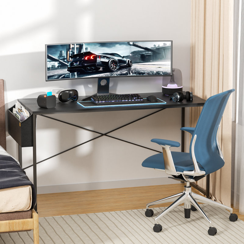 Black Adjustable Height 55" Computer Desk with Storage Bag