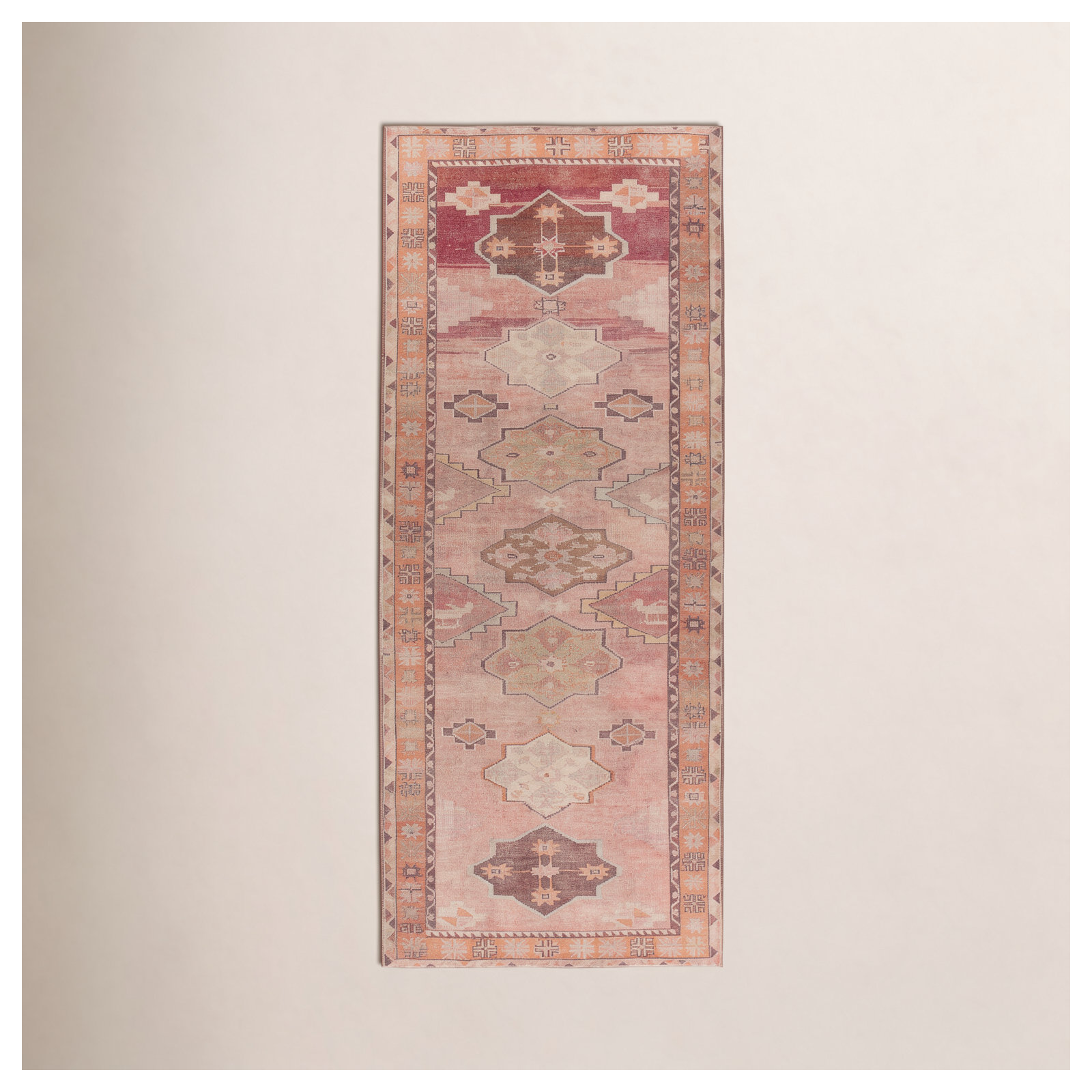 Debary Machine Washable Performance Orange/Pink/Brown Rug, Runner 2' x 6'