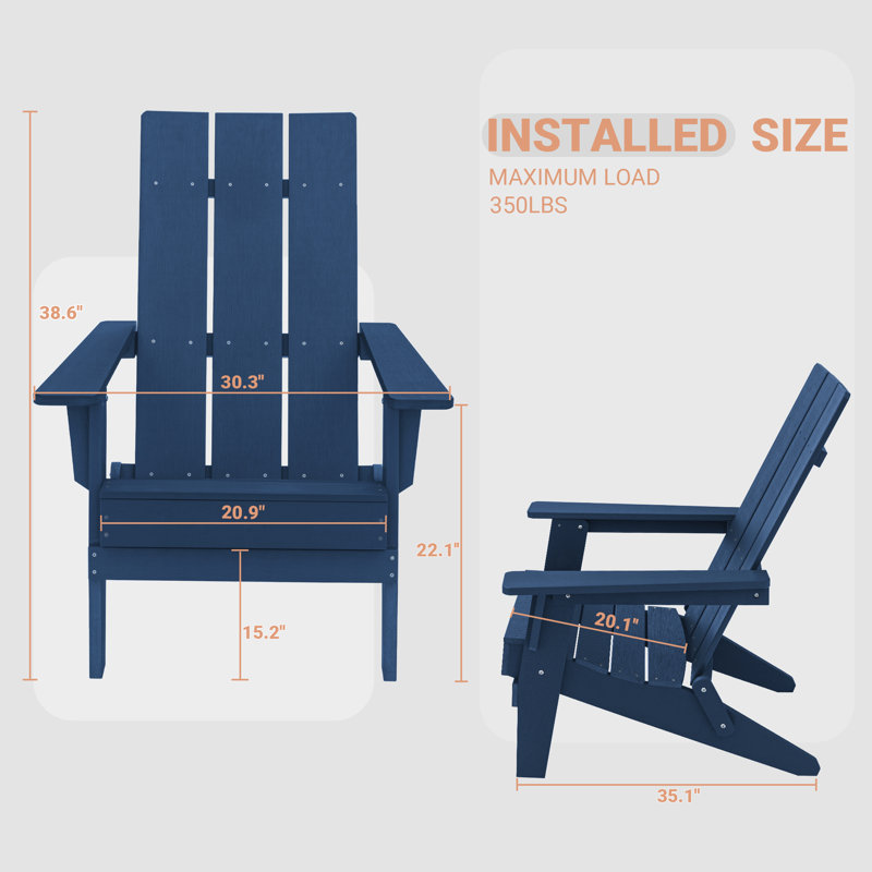 Chaise Adirondack pliante en plastique / résine, Bleu marine