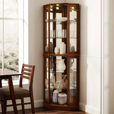 Vitrine à 6 tablettes en noyer, lumières et miroirs, lumières réglables