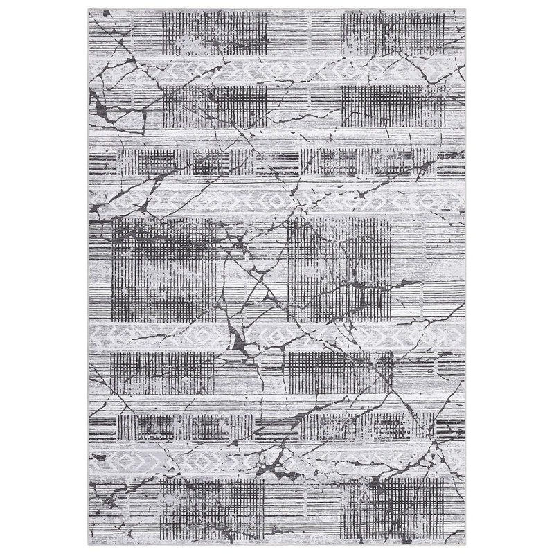  Washable Area Rug 9 x 12 Geometric Living Room Rug Non-Slip Backing Modern Marble Accent Carpet Gray, Gray
