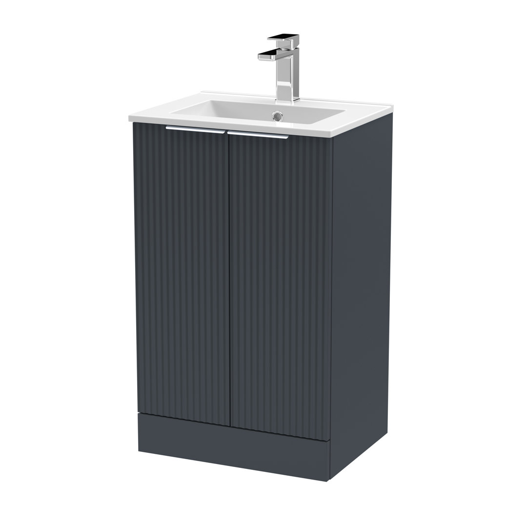 Hudson Reed Fluted 500mm Floor Standing Vanity Unit - Soft Black - 2 Door - Image 2