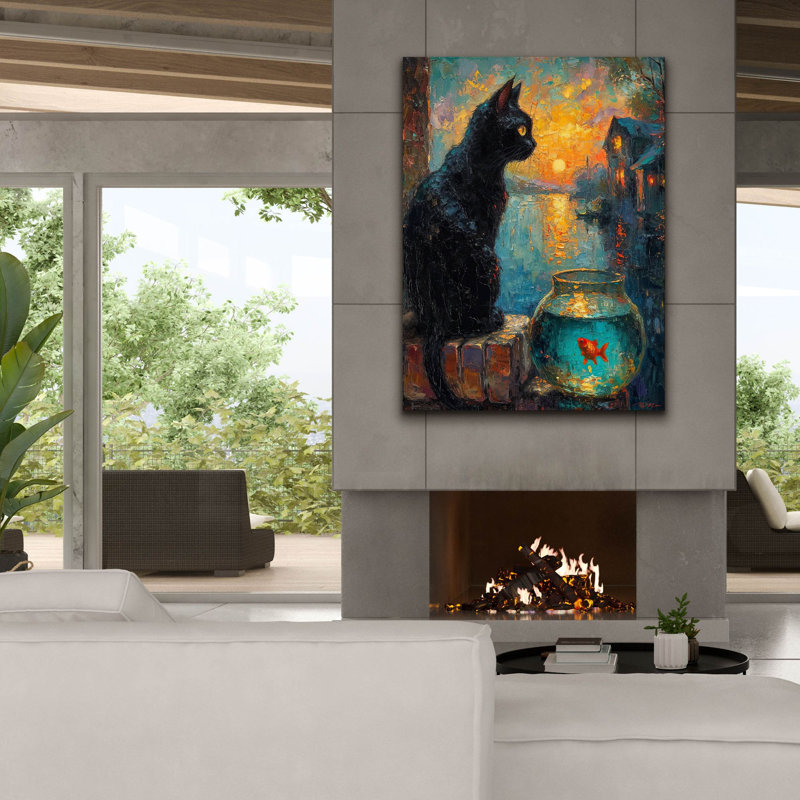 «Black Cat And Goldfish 1» par Momart, art mural sur toile, H 54 po x l 40 po x P 1,5 po