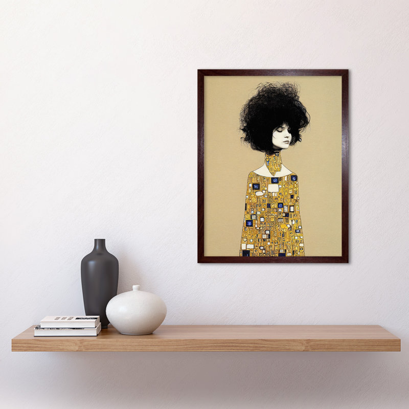Klimt Style Retro Boho Afro Abstract - Print, Brown Framed Unframed, 43cm H x 33cm W x 2cm D
