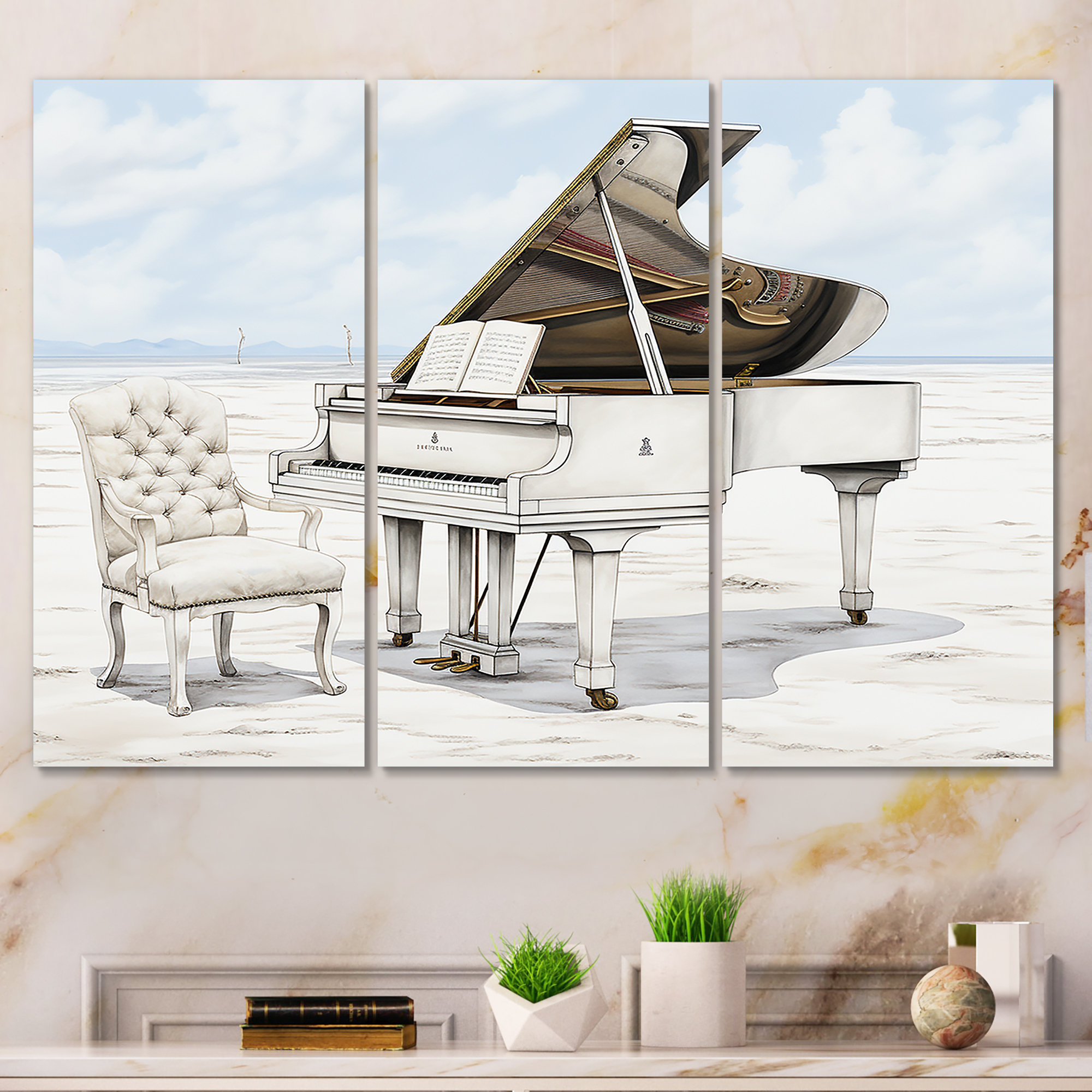 Lark Manor™ Monochrome Black And White Grand Piano - Piano Wall Art ...