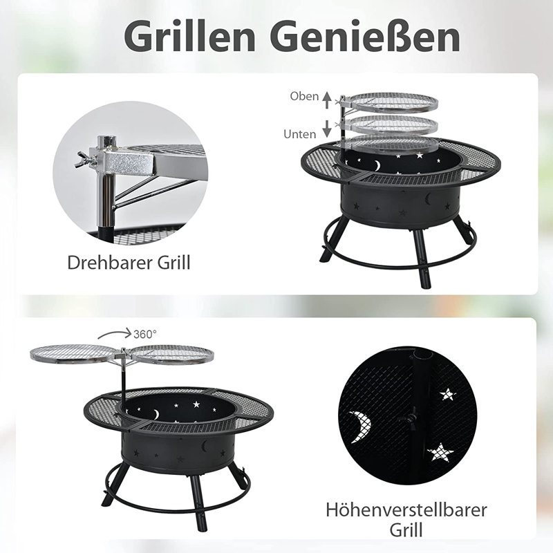 Azuzena Round Steel Wood Burning Fire Pit
